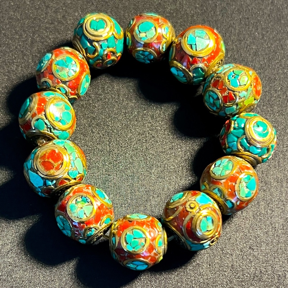 Authentic hand made Turquoise Nepali stone bracelet.